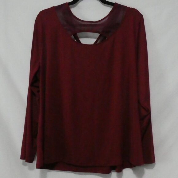 SHEIN - Curve | 2XL | Burgundy Mesh & Open Front & Back Long Sleeve Shirt - Picture 2 of 14